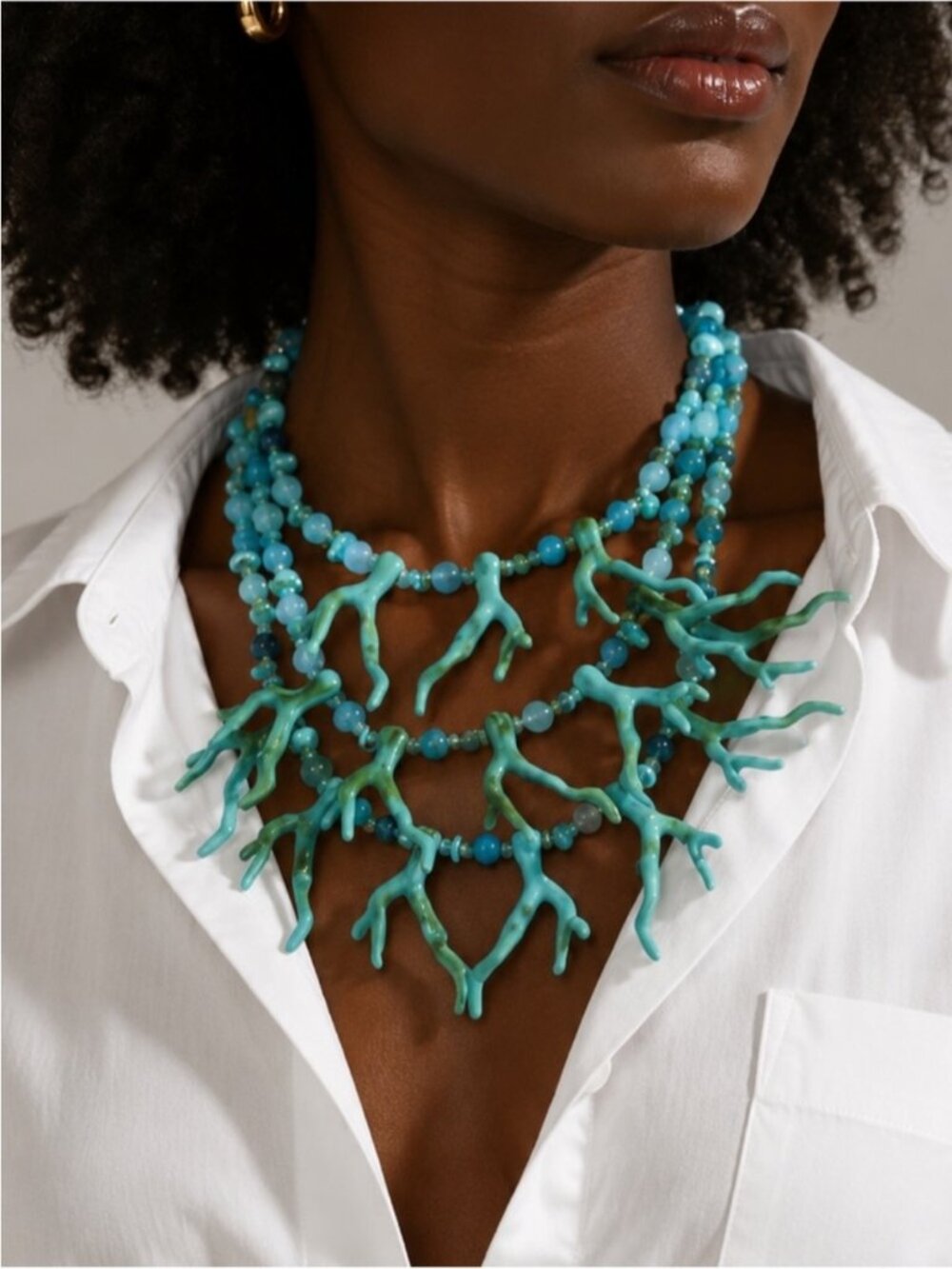 New! Coastal Turquoise Coral Statement Necklace NWOT